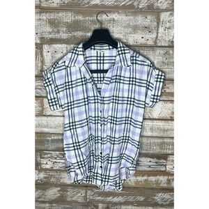 Caslon womens plaid button up shirt purple/white S